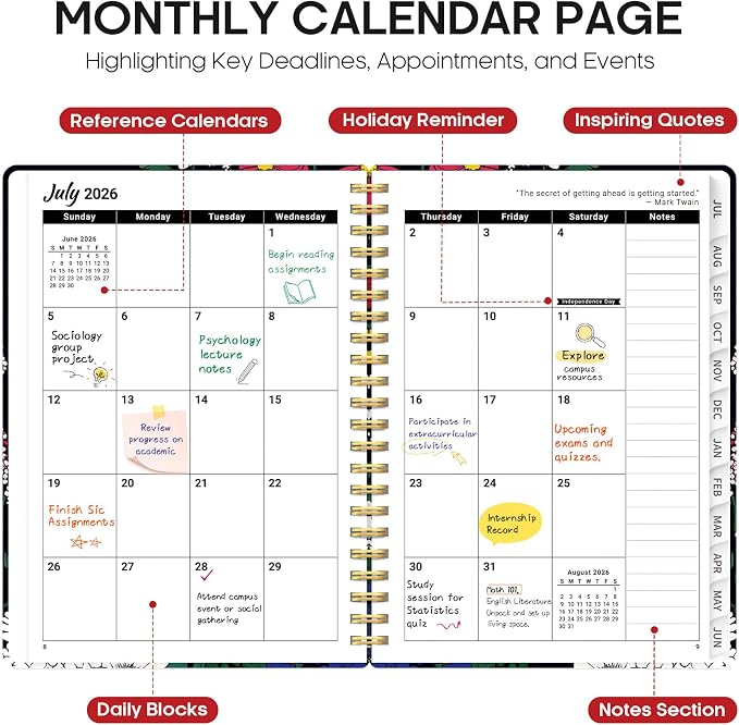 Taja Planner 2026-2027, Jul 2026-Jun 2027 Monthly & Weekly Calendar Planner | 6.3" x 8.5", Hardcover Academic Calendar, Teacher Student Agenda Book with Tabs, School Office Supplies, Night Garland