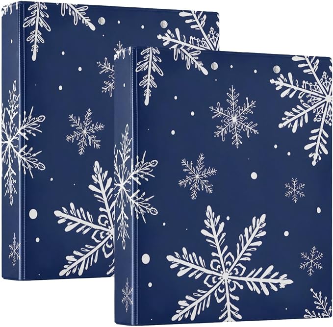 Christmas Snowflake Blue 3 Ring Binder with 2 Interior Pockets 1.5 inch Binders 3 Ring Heavy Duty Fit 8.5" x 11" Letter Size for Office School, 2 Pack