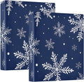 Christmas Snowflake Blue 3 Ring Binder with 2 Interior Pockets 1.5 inch Binders 3 Ring Heavy Duty Fit 8.5" x 11" Letter Size for Office School, 2 Pack