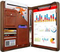 WRIYES Zippered Portfolio Organizer with 3 Ring Binder, Brown | Leather Padfolio, Professional Business Binder, Organizer for IPad/Document, Phone & Business Cards