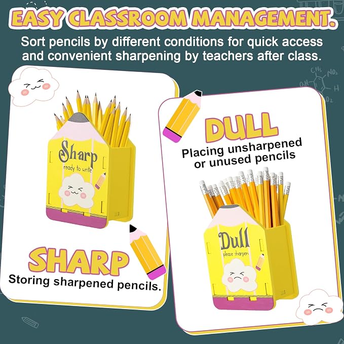 2 Pcs Pencil Shaped Holder Wooden Sharp and Dull Holder Cute Wood Pencil Dispenser for Back to School Classroom Students Teachers Office Desk Organization Accessories