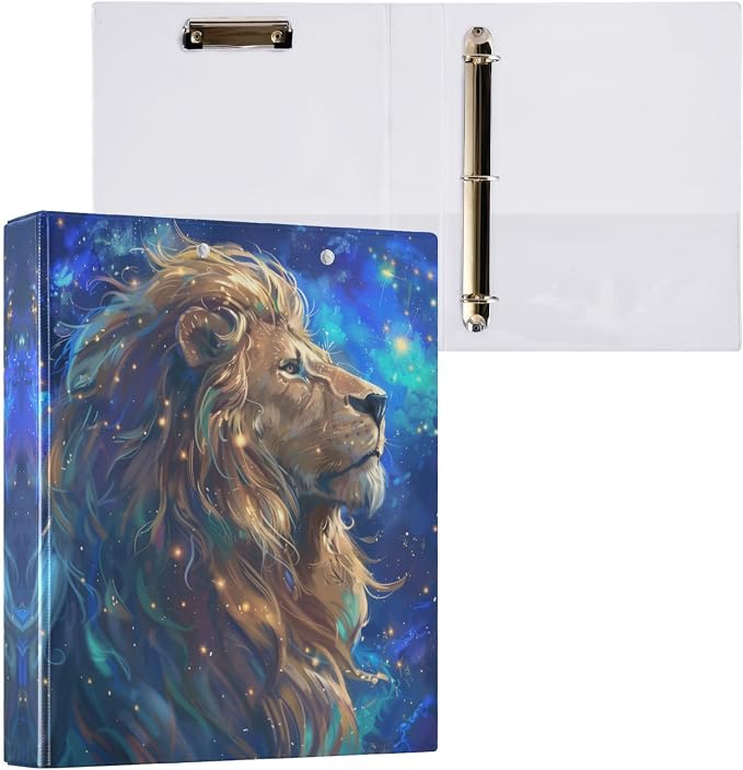 3 Ring Binder Lion 1.5 Inch Three Ring Binder | Cute Binder with 3 Storage Pockets for Women School Office Supplies