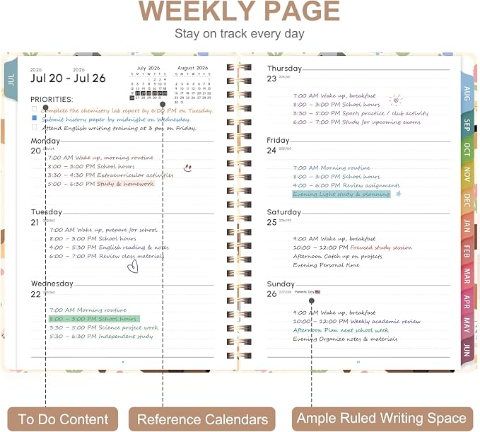 Planner 2026-2027, Weekly and Monthly Academic Year Calendar Planner, July 2026 - June 2027, Daily Agenda Book for Office School Supplies, Letter Size(8.5'' x 11'')