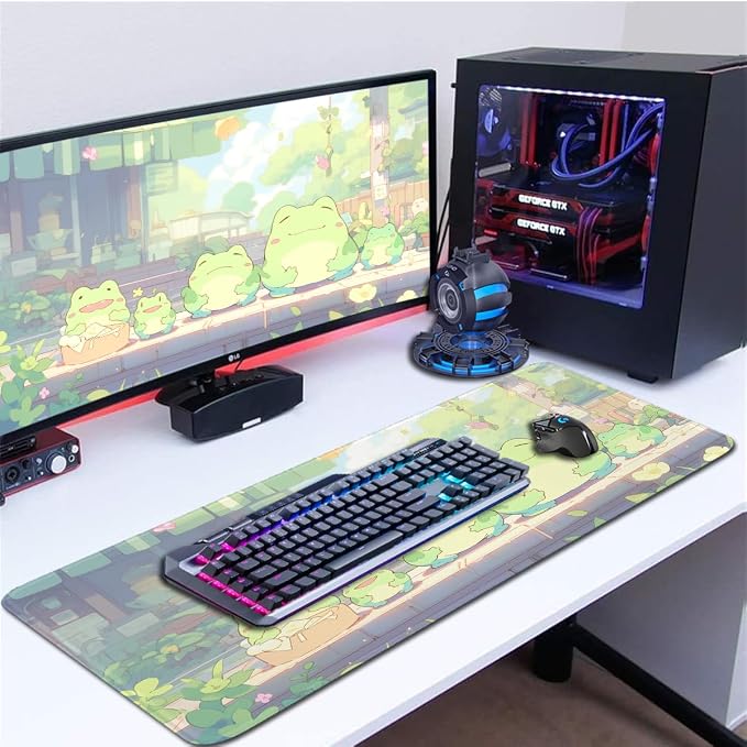 Green Anime Cute Forg Big Mouse Pad,XL 11.8x31.5 inch Large Gaming Mouse Pad,Non-Slip Base Desk Mat,Extended Game Mousepad Keyboard Pad Long Desk Pad Home&Office