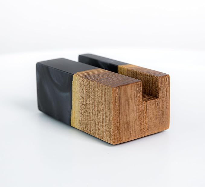 RWA Business Card Holder for Men & Women - Handcrafted Epoxy & Wood, Stylish & Durable Business Card Organizer, Premium Business Card Holders Desk Accessory for Professionals - ELEMENT, black