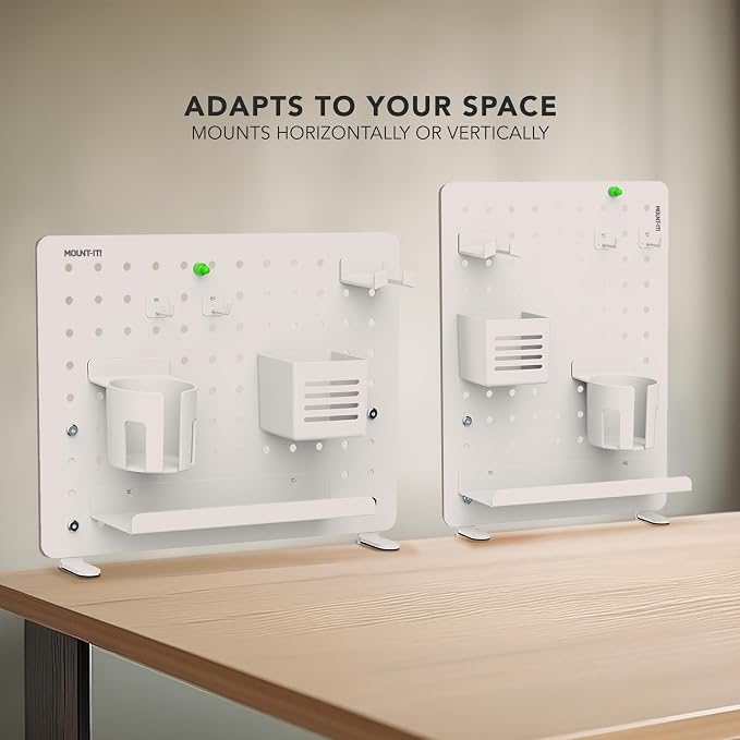 Mount-It! Clamp-On Desk Pegboard Organizer, White | Adaptable desk storage with shelf, cup holder & hooks for home office, gaming & crafting essentials.