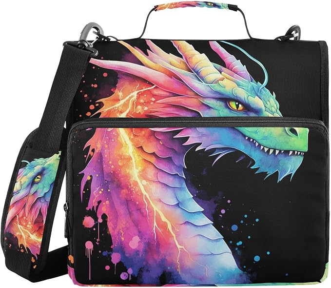 Lightning Dragon Watercolor 3 Ring Binder Bag 1.5 inch Binder Organizer with Zipper Shoulder Strap 500 Sheet Documents Storage for School Office