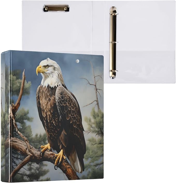 Custom 3 Ring Binder Eagle on Tree 1.5" Round Ring Binders Personalized Name View Binder with 200 Sheet for Women Men Office Kids School Supplies, 1 Pack