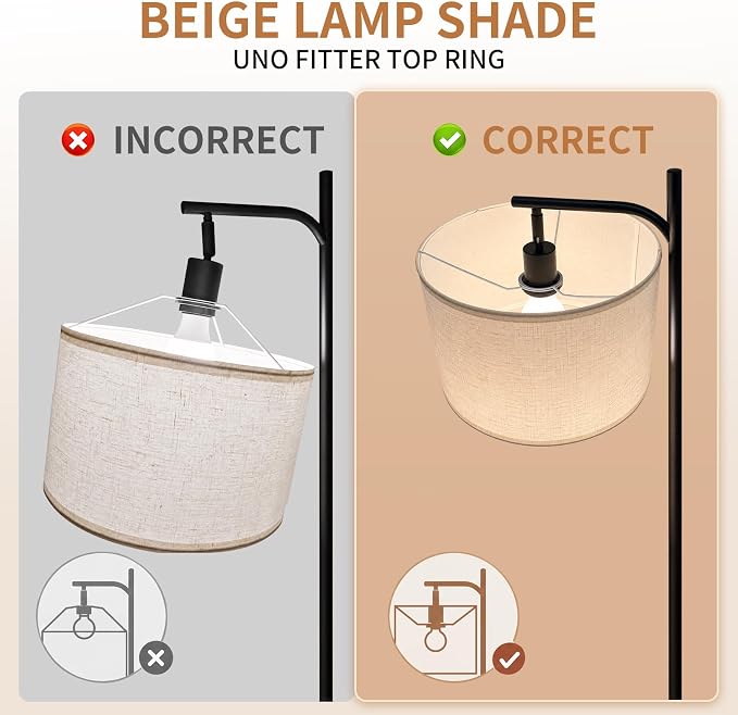 ONEWISH Floor Lamp with Table, USB/Type-C/AC Charging Ports, 9W LED Bulb, Round Table & Nightstand for Bedroom & Living Room (White)