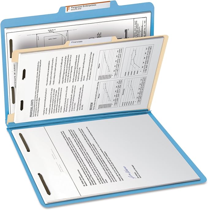 Smead Classification File Folder, 2" Expansion, 2/5-Cut Tab, Letter Size, 10 per Box (1 Divider, Blue)