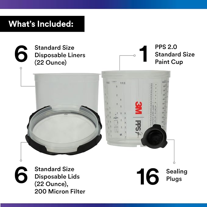 3M PPS 2.0 Spray Gun Cup Lids and Liners Kit, 26172