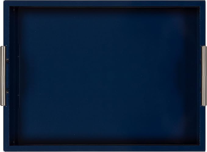 Kate and Laurel Lipton Modern Rectangular Tray, 16 x 12.25, Navy Blue and Silver, Decorative Accent Tray for Storage and Display