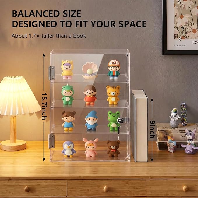 Acrylic Display Case with Lock – Acrylic Storage Chest for Figures, Collectibles, Jewelry, Expensive Items & More – Secure and Organized Storage (3.7" Adjustable)