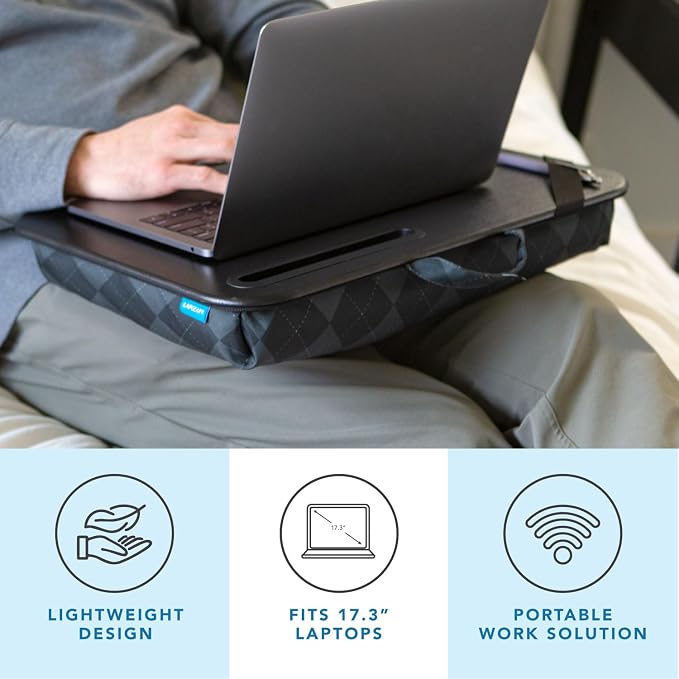 LAPGEAR XL Designer Lap Desk – Gray Argyle, Fits 17.3” Laptops