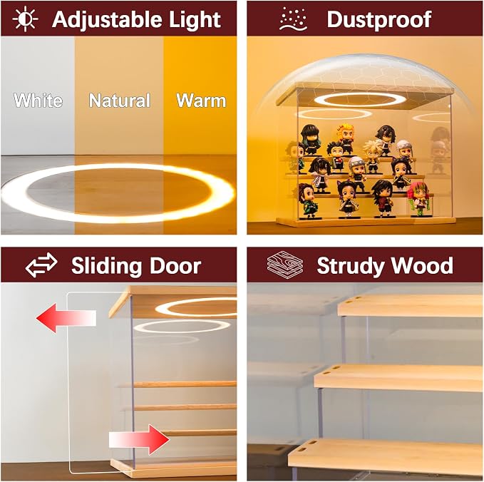 Acrylic Display Case with Adjustable LED Light, 5 Tier Clear Display Box Dustproof Showcase for Action Figures, Collectibles and Mini Toys, Assembly Display Cabinet(Black 12.5×12.2×11.8in)
