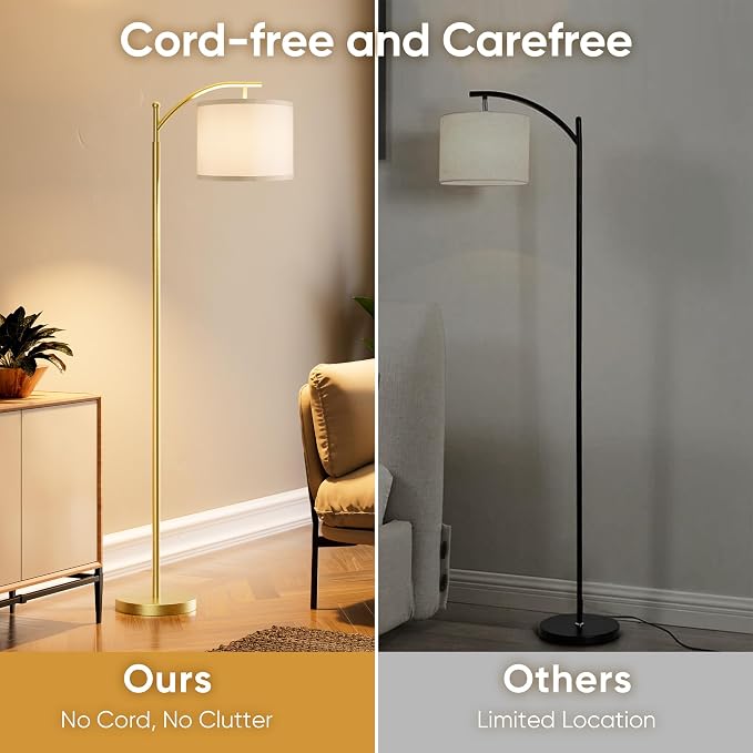 Battery Operated Floor Lamp, RGB Dimmable Cordless Standing Lamp with Remote Control for Living Room, Tall Floor Lamp for Bedroom -Gold