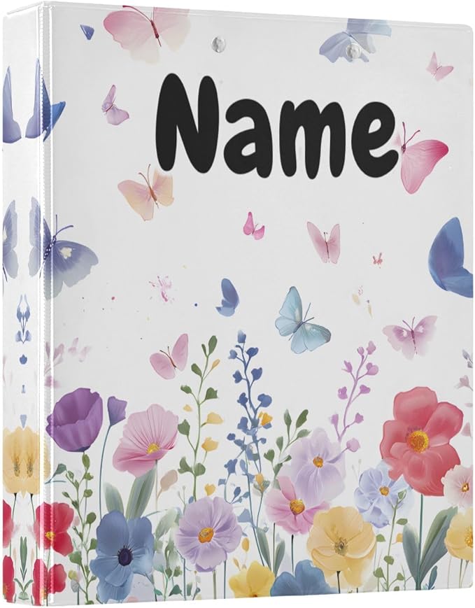 Custom 3 Ring Binder Butterfly Blossom Spring Flowers 1.5" Round Ring Binders Personalized Name View Binder with 200 Sheet for Kids School Supplies Women Men Office, 1 Pack