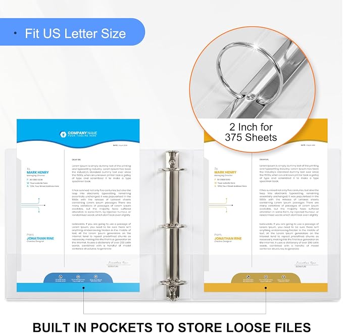 Customizable Round Ring Binder, 2 Inch 3 Ring Binder, Heavy Capacity Minimalist PVC-Free Binder with Clear View Cover, Lay-Flat Design for Extensive Document Organization at Home, School & Office