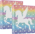 JIPONI 3 Ring Binder Winged Unicorn and Stars 1 Inch Round Binders for Men Women Students, Cute File Organizer for Office School, 2pcs