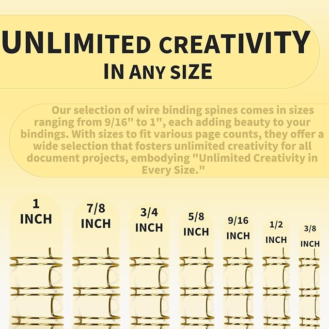 Rayson Wire Binding Spines, 3/8" 2:1 Pitch, 21-Loop Gold, 100 Pack | Binds up to 70 sheets; 21-loop gold double-loop wires fit 2:1 pitch binders for Letter-size documents.