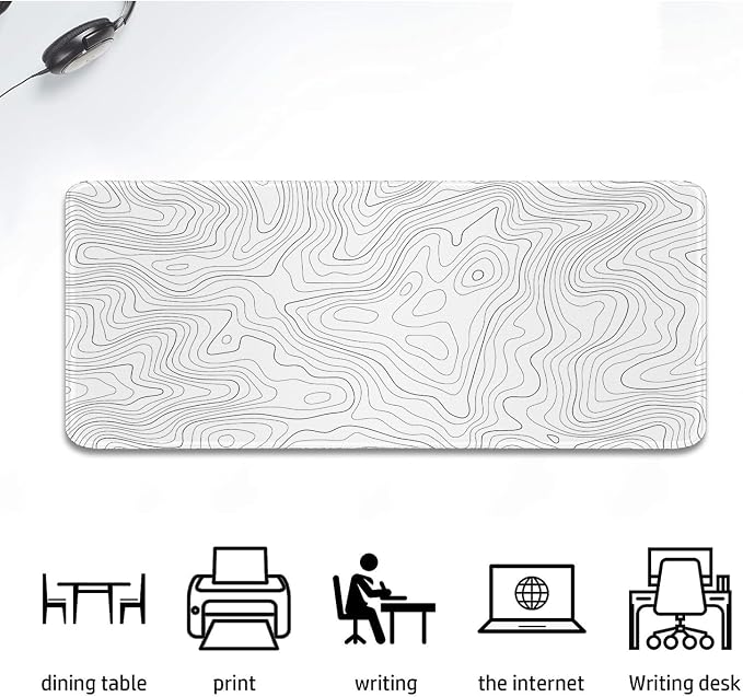 White Topographic Mouse Pad XL 11.8x31.5inch Large Gaming Mouse Mat Laptop Desk Mat,Game Mousepad Non-Slip Rubber Base Gamer PC Computer Pad Long Desk Keyboard Pad Office&Home