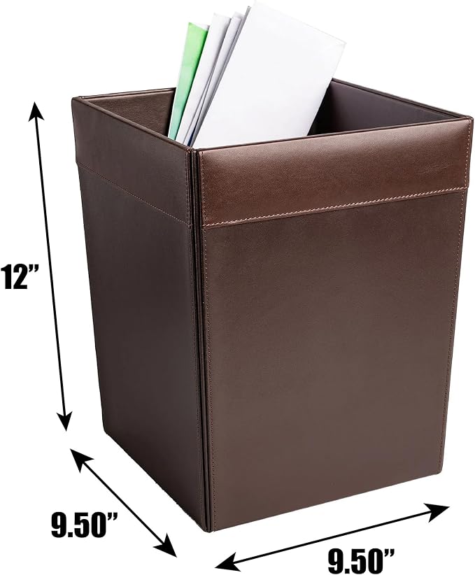 Dacasso Chocolate Brown Leather Waste Basket