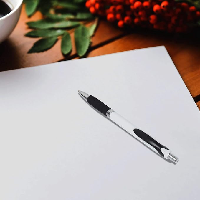 DISCOUNT PROMOS Ballpoint Pens With Rubber Grip - 10 pack - Customizable Text, Logo - Black Ink Ball Point Pen with Soft Touch Plastic - White