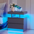 dnbss LED Nightstand with Charging Station, Smart Bedside Table, Grey | Modern Night Stand, Floating Desktop, 2 Drawers, 1 Compartment, Human Body Sensor, for Bedroom Living Room Office Storage