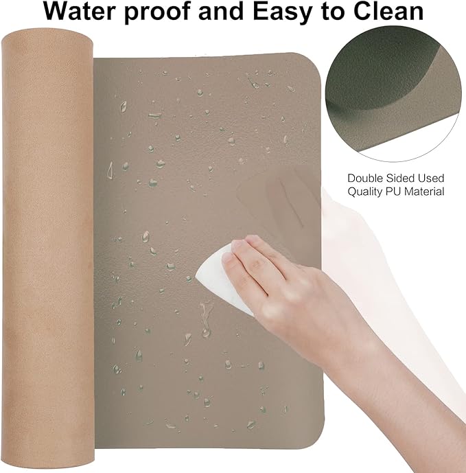 Boutilon Leather Desk Pad Protector,Non-Slip Mouse Pad,Laptop Desk Pad,Office Mouse Mat,Waterproof Leather Desk Blotter,Desk Writing Pad for Office and Home (L-Champagne,35"x 17")