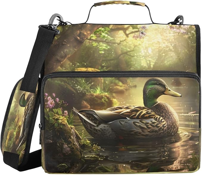 ALAZA Zipper Binder 3 Ring Vintage Mallard Duck Binder Organizer with Zipper and Shoulder Strap Large Capacity Multi-Pocket Trapper Keeper File Folder for Office Supplies