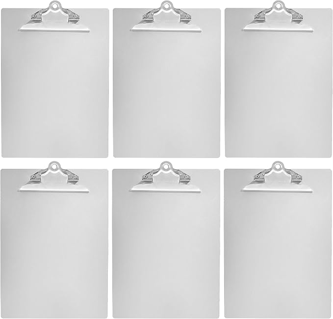 Amazon Basics Aluminum Clipboard, Letter Size, Standard Clip, Office Supplies, Classroom Supplies, 6-Pack, Silver
