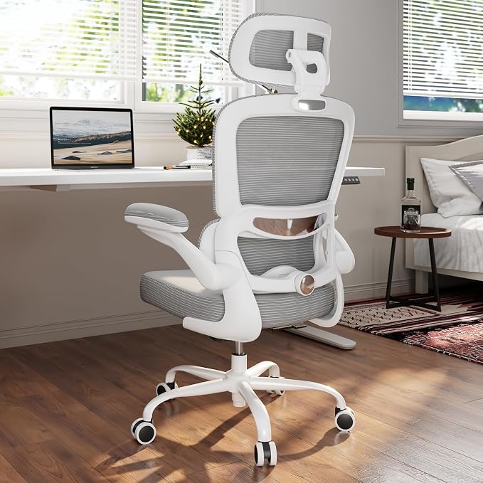 TRALT Office Chair Ergonomic Desk Chair - Gaming Chair with Lumbar Support | 330 LBS Home Office Desk Chairs with Headrest, Reading Chair with Flip-up Armrests, Comfortable Computer Chairs (1, Grey PU)