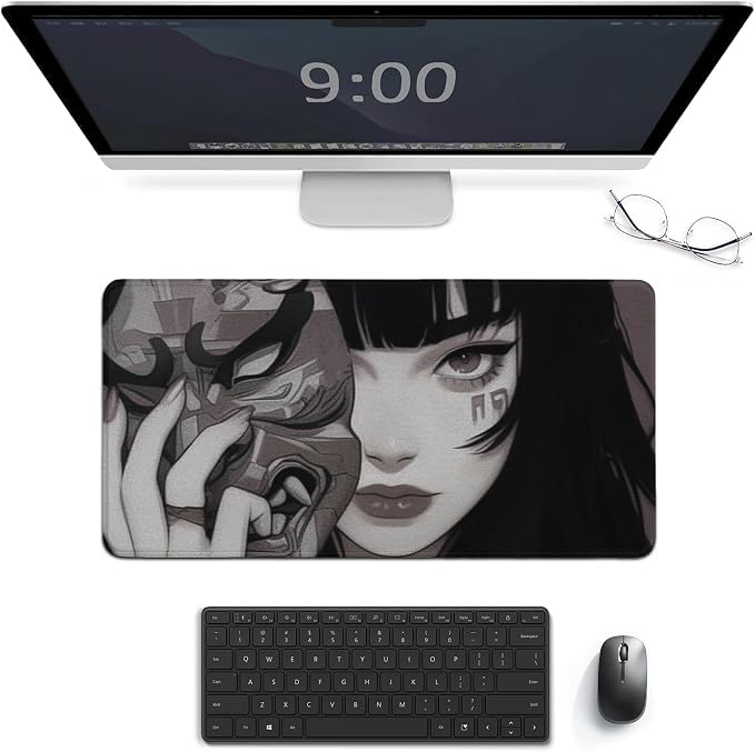 Gaming Mouse Pad Large Mousepad Female Samurai Anime Girl Cool Retro Japanese Desk Mat Big Mousepad Extended Keyboard Computer Pad Office Desk Organizers and Accessories 30x60cm, Style