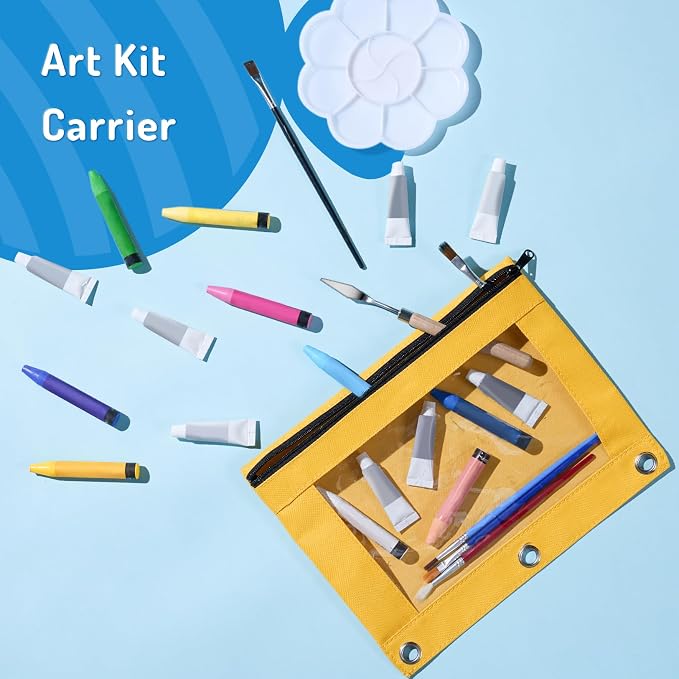 Forvencer Pencil Pouch for 3 Ring Binder, Large Pencil Case Pouch Binder | 3 Reinforced Grommets, Pen Bag, Clear Window Pencil Case, Binder Accessories, Daffodil