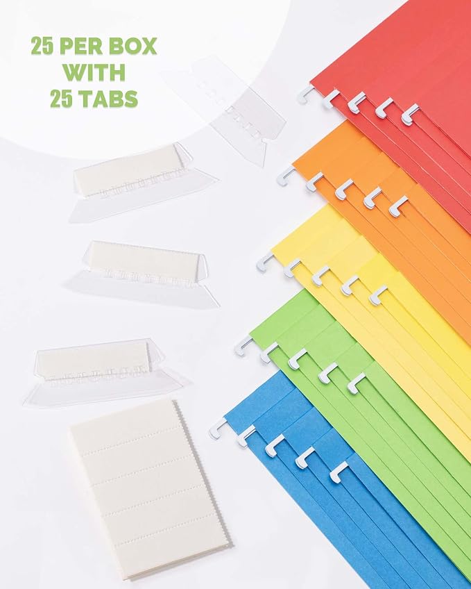 Oterri 8 Pack Multi Color File Organizer, Small Storage Box and 25 Pack Hanging File Folders