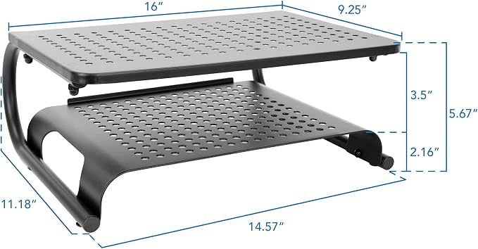 Mount-It! 2 Tier Desk Organizer Riser | Computer Monitor Stand with Keyboard Storage Shelf for Desktops, Laptops, Printers, Home Office Space Saver (2 Shelves)