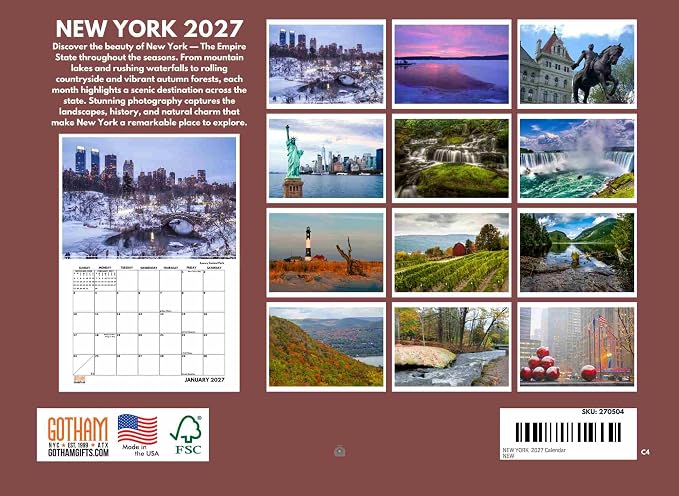 New York State Calendar 2027 Monthly Wall Calender 12 Month