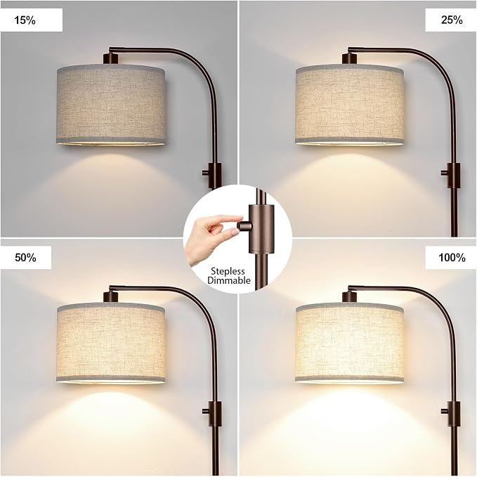 Nintiue Upgraded Modern Arc Dimmable Tall Standing Floor Lamp with Linen Shade, 1200 Lumens LED Bulb Included, for Living & Reading Room, Bedroom, Office & Nursery, Brown