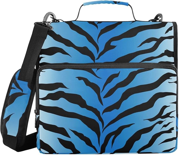 Tiger Zebra Print Blue Black 3 Ring Binder Bag 1.5 inch Binder Organizer with Zipper Shoulder Strap 500 Sheet Documents Storage for School Office