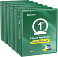 COMIX Sturdy 1 Inch 3 Ring Binder with Clear View Cover | 1"Heavy Duty Round Ring,PVC-Free Board,Holds 200 Letter Sheets,Wholesale for Offices & Classrooms,6 Pack (Green)