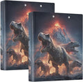 T. Rex Volcano and Dinosaur Binder 3 Ring 1.5 Inch Binder with Clipboard&Pockets, Hardcover Binders Heavy Duty Large File Folder for Office School Supplies - Holds 200 Sheets, 2 PC