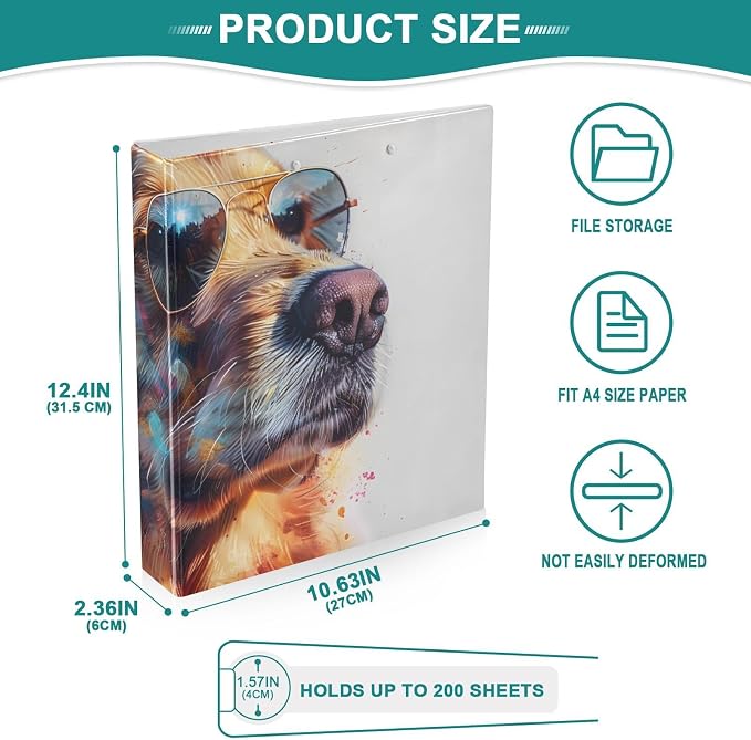 Golden Retriever Dog 3 Ring Binder with 2 Interior Pockets 1.5 inch Binders 3 Ring Heavy Duty Fit 8.5" x 11" Letter Size for Office School, 2 Pack