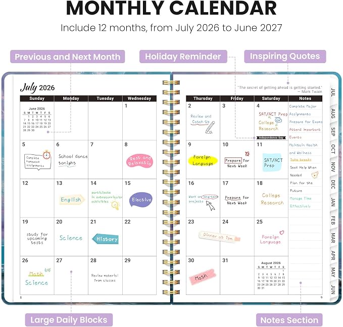 ZOTIA Planner 2026-2027, Jul 2026-Jun 2027 Weekly & Monthly Calendar