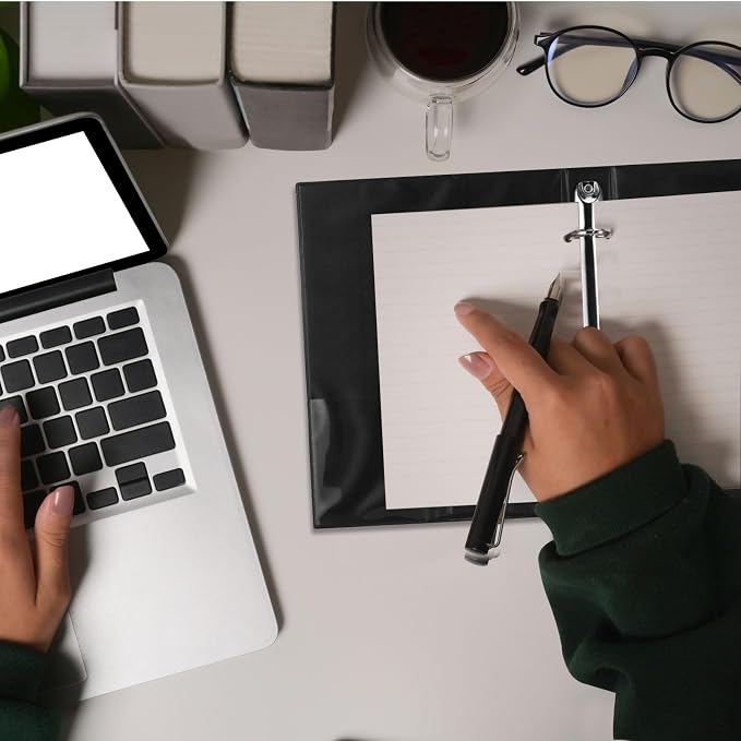 Resurhang 6 Pcs 1 Inch 3 Ring Binders 9.25 x 7.24 Inch Mini Small Black 3 Round Ring Binder with 2 Clear Pockets Fits 5 1/2 x 8 1/2 Binder Paper Pages Planner
