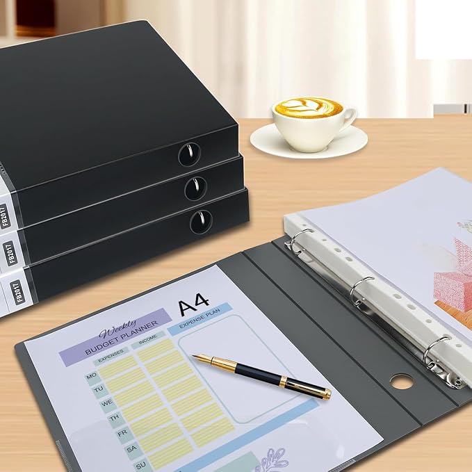3 Ring Binders 0.8 Inch D Ring,4 Pack D Ring Binder A4（Black）