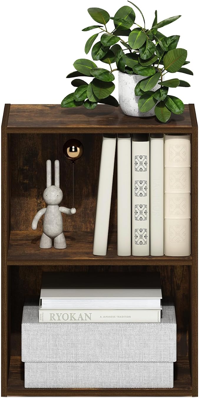 Furinno LUDER Book Shelf, 2-Tier Modern Bookshelf, Open Shelves Bookcase, 9" x 16" x 21", for Living Room, Bedroom, Home Office, Amber Pine