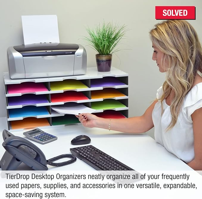 Ultimate Office TierDrop Desktop Organizer, 12 Compartment Sorter, 3-Wide | Sorts documents, forms, mail for office or classroom; modular no-tool assembly design, easily expands with add-on tiers