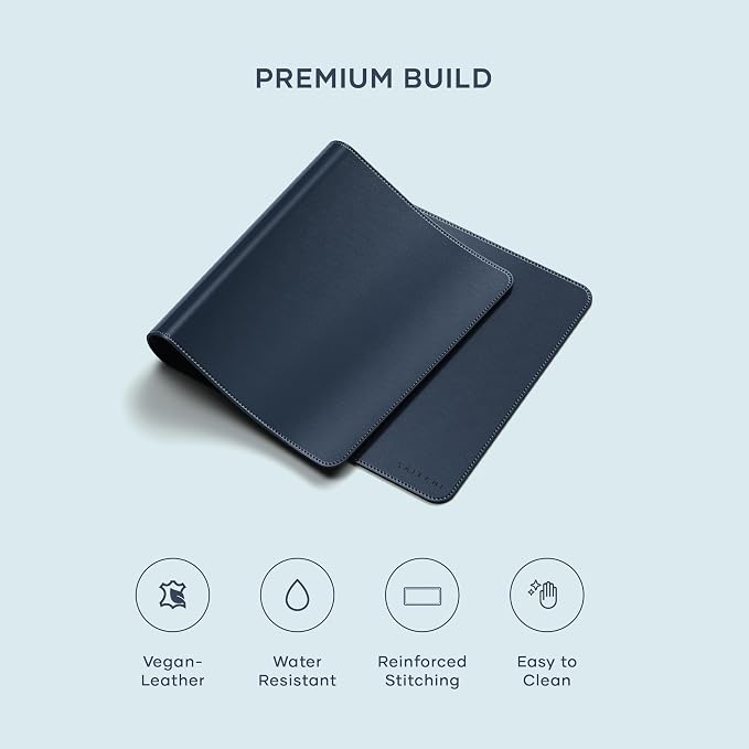 Satechi Vegan-Leather Desk Mat, Scratch and Water Resistant, Blue | Large Mouse Pad, Ergonomic, Easy to Clean, 26.8 x 12.4 x 0.1 inches, for Office and Home