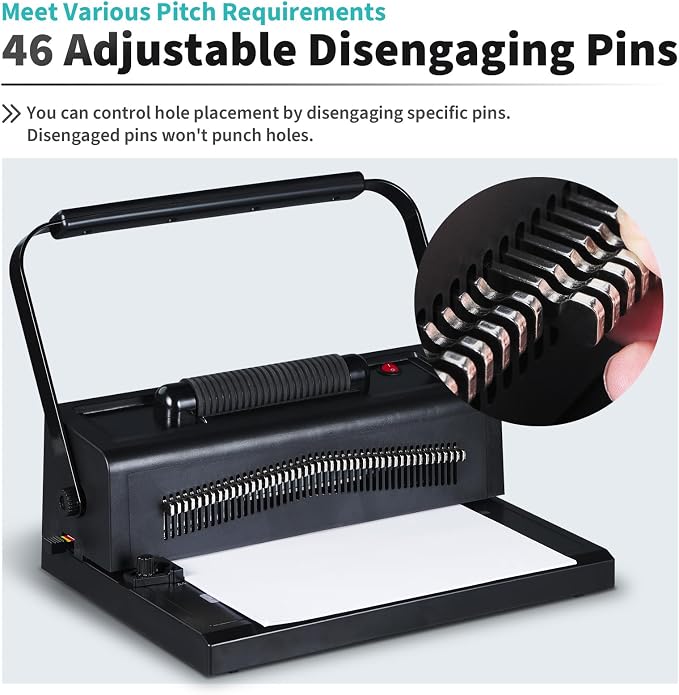 Binditek Spiral Binding Machine, 4:1 Pitch, 20-Sheet Punch, with Bonus Kit | 46 Disengageable Pins, Electric Coil Inserter, Adjustable Side Margin, with 100 8Mil PVC Covers, 100 5/16 in Coils and Pliers