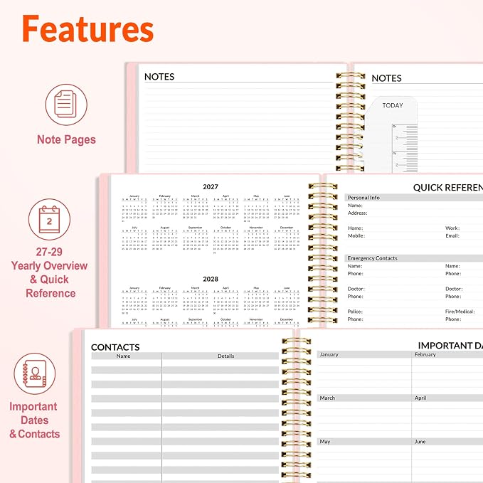 SUNEE 2027 Appointment Book, Quarter-Hourly, Weekly Monthly Planner, 8.5"x11",Pink
